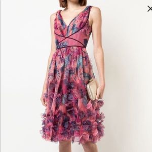 Marchesa Pink and Purple Floral Midi Dress